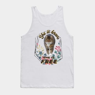 She is Brave. She is Free - Cat - Pet lover Tank Top